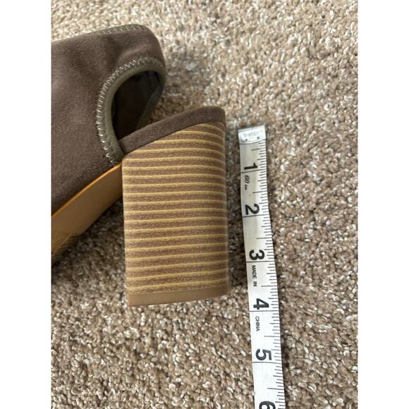 Apt. 9 Brown suede peep toe booties open toe stacked block heel stretch SZ 7 MD - Picture 2 of 6